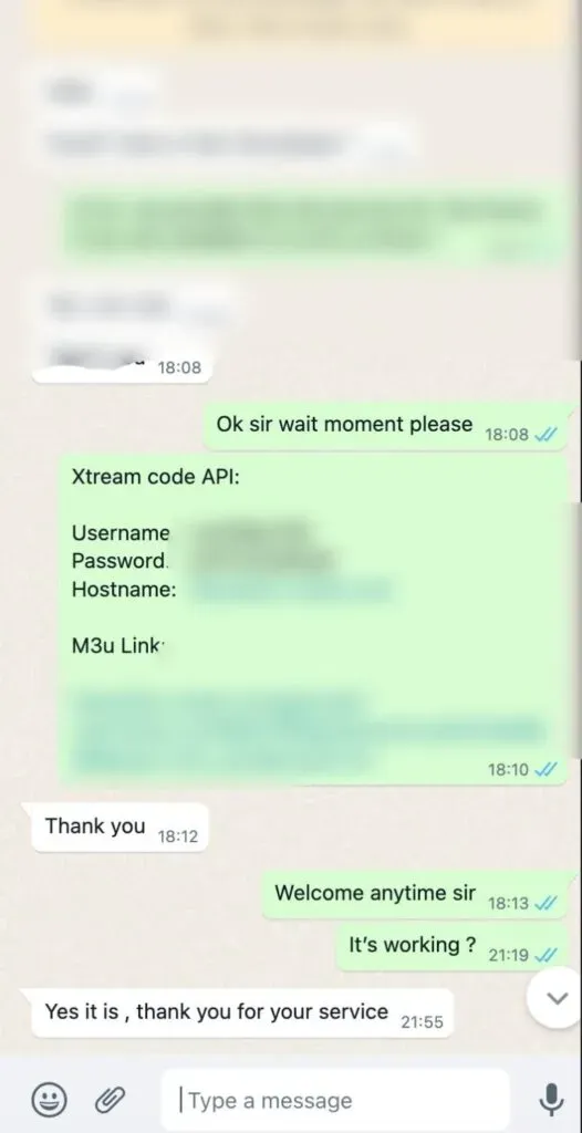 WhatsApp chat with an IPTV SMART customer confirming the service works (4/7)