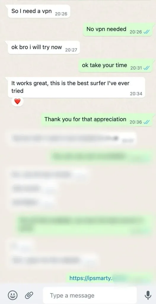 WhatsApp chat with an IPTV SMART customer confirming the service works (5/7)